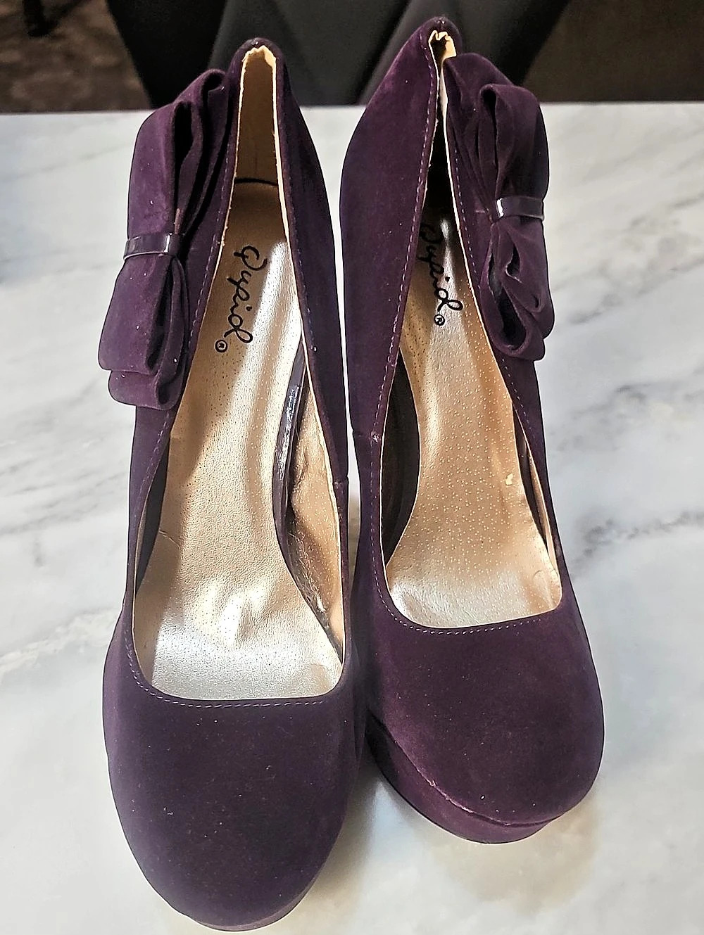 Qupid Purple Bow Platform Heels US 9